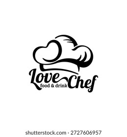 chef hat combination with love logo design vector with flat style in black color