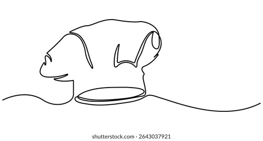 Chef Hat Continuous Line Art, Chef Hat Continuous Line Icon. Chef hat outline drawing illustration. one continuous line drawing of cook hat uniform.