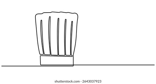 Chef Hat Continuous Line Art, Chef Hat Continuous Line Icon. Chef hat outline drawing illustration. one continuous line drawing of cook hat uniform.