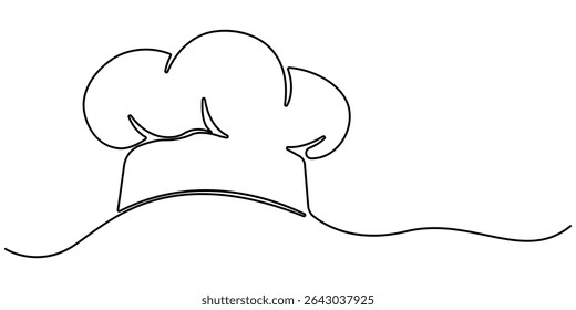 Chef Hat Continuous Line Art, Chef Hat Continuous Line Icon. Chef hat outline drawing illustration. one continuous line drawing of cook hat uniform.