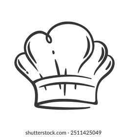 Chef hat contour icon, hand drawn kitchen workers cap sketch. Funny professional uniform of cooker. Restaurant, confectionery and bakery food cooking mascot, chefs headgear icon vector illustration