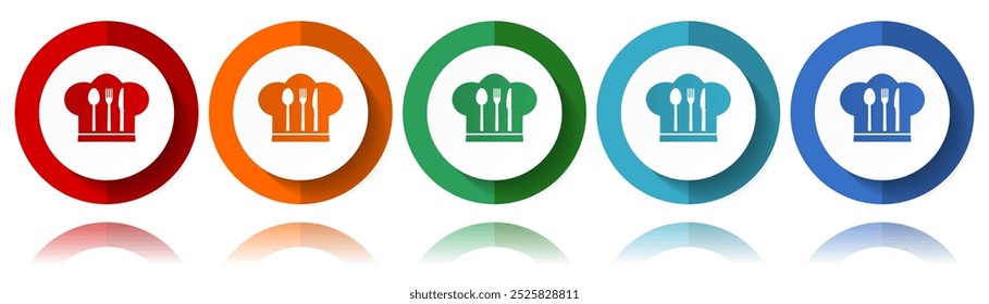 Chef hat, cook and kitchen vector icons, flat icon set for logo design, webdesign and mobile applications, colorful web button collection in eps 10