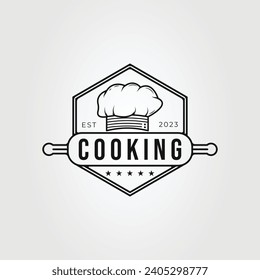 chef hat or cooking cap with cake roller logo vector illustration design