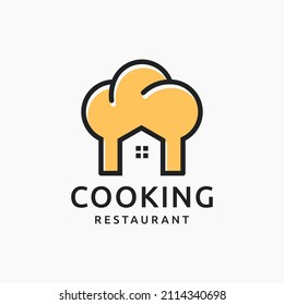 Chef hat cooking home real estate icon line outline logo design Premium