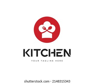 Chef Hat Cooking Logo Template. Chef Hat With Fork And Spoon Logo Design Template.