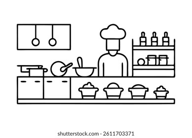 Chef hat cooking and restaurant kitchen Hand drawn line art flat vector illustration