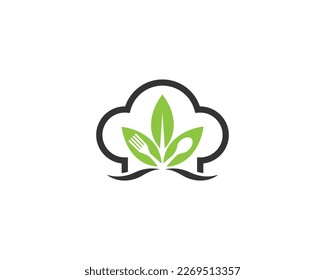 Chef Hat Cooking Restaurant Logo Design With Natural Leaf Symbol Vector Concept.