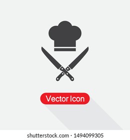 The Chef Hat And Crossed Knifes Icon Vector Illustration On Light Gray Background Eps10