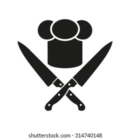 The chef hat and crossed knives icon. Cook, restaurant, cafe symbol. Flat Vector illustration