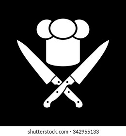 The chef hat and crossed knives icon. Cook, restaurant, cafe symbol. Flat Vector illustration