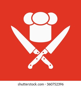 The chef hat and crossed knives icon. Cook, restaurant, cafe symbol. Flat Vector illustration
