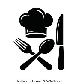 Chef hat and crossed utensils symbolizing culinary and dining essentials