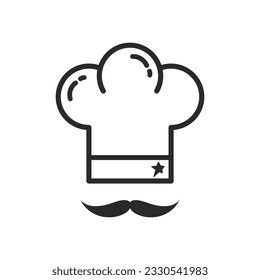Sombrero de chef, cocina, diseño de símbolos de restaurante, esquema pictograma sobre fondo blanco.