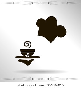 chef hat with a cup of coffee. vector icon