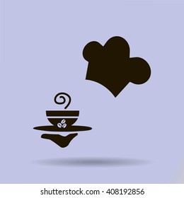 chef hat with a cup of coffee. vector icon