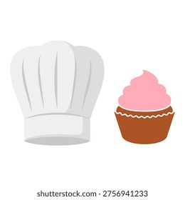 Chef hat and cupcake bakery vector set illustration