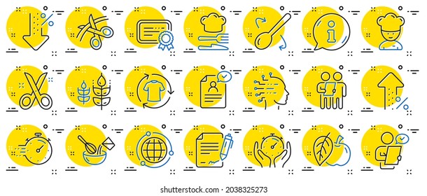 Chef hat, Customer survey, Fast delivery line icons. Approved application, Scissors cutting ribbon, Artificial intelligence icons. Percent decrease, interest rate, contract. Info center bubble. Vector