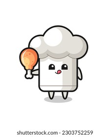 sombrero de chef mascota linda come un pollo frito, diseño de estilo lindo para camisetas, pegatinas, elemento logo
