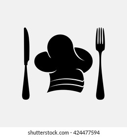 Chef hat with cutlery illustration.