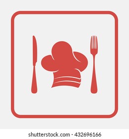 Chef hat with cutlery illustration.