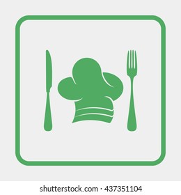 Chef hat with cutlery illustration.