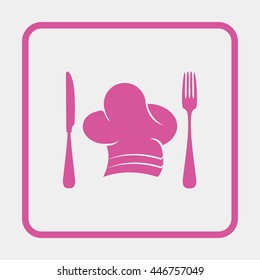 Chef hat with cutlery illustration.