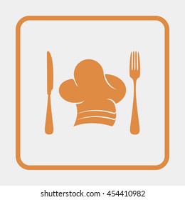 Chef hat with cutlery illustration.