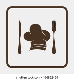 Chef hat with cutlery illustration.