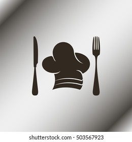 Chef hat with cutlery illustration.