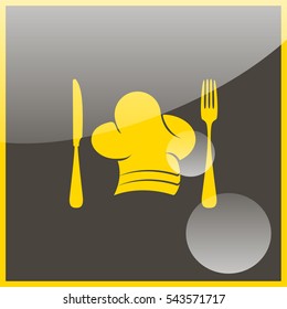 Chef hat with cutlery illustration.