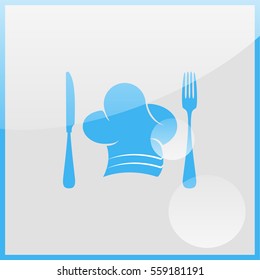 Chef hat with cutlery illustration.