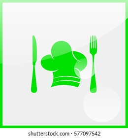 Chef hat with cutlery illustration.