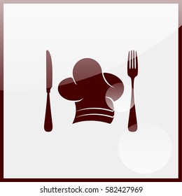 Chef hat with cutlery illustration.