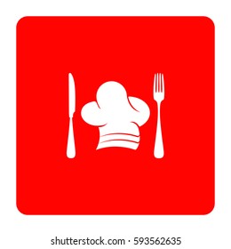 Chef hat with cutlery illustration.
