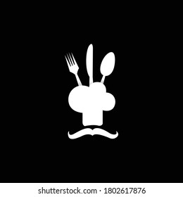 Chef hat with cutlery set logo design template.