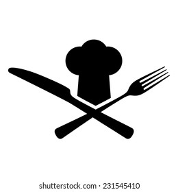 Chef hat with cutlery, vector illustration