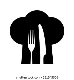 Chef hat with cutlery, vector illustration
