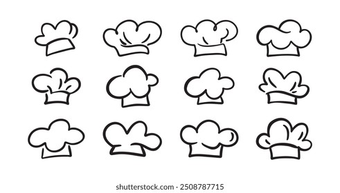 Chef Hat doodle line Art Drawing Icon Design Elements Collection. Logo hand drawn set isolated. Vector illustration