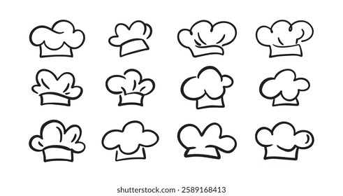 Chef Hat doodle line Art Drawing Icon Design Elements Collection. Logo hand drawn set isolated. Vector illustration