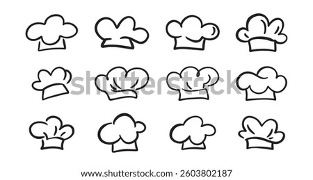 Chef Hat doodle line Art Drawing Icon Design Elements Collection. Logo hand drawn set isolated. Vector illustration
