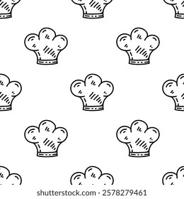 chef hat doodle pattern background. Chef Hat Illustration Seamless Background. Chef Hat Doodle. 