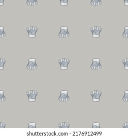 Chef hat engraved seamless pattern. Kitchen traditional element for cook in hand drawn style. Sketch texture for fabric, wallpaper, textile, print, title, wrapping paper. Vector illustration.