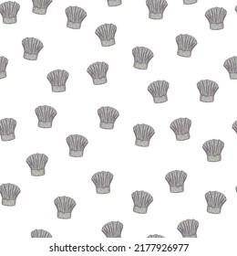 Chef hat engraved seamless pattern. Kitchen traditional element for cook in hand drawn style. Sketch texture for fabric, wallpaper, textile, print, title, wrapping paper. Vector illustration.