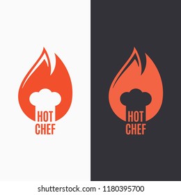 chef hat in fire flame logo on black and white background