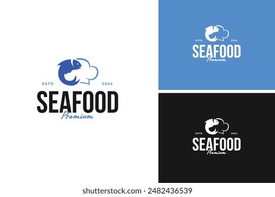 Sombrero de chef con logotipo de pescado. Perfecto para una marisquería o un chef especializado en platos de marisco. Idea de Plantilla de Ilustración vectorial
