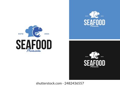 Sombrero de chef con logotipo de pescado. Perfecto para una marisquería o un chef especializado en platos de marisco. Idea de Plantilla de Ilustración vectorial