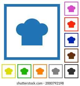 Chef hat flat color icons in square frames on white background