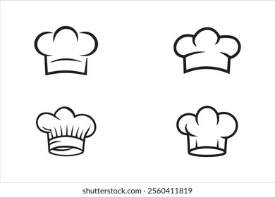 Chef hat flat icon set. Chef hat black and white vector illustration, chef hat silhouettes, kitchen silhouettes