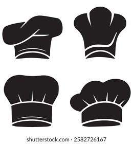 Chef Hat Flat Icon Set Black Hats, Silhouettes and Kitchen Icons