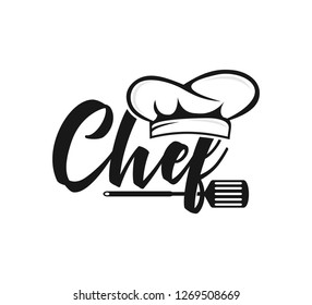 chef hat food restaurant with spatula vector icon logo design template